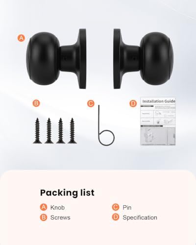 Haidms 2 Pack Black Dummy Door Knobs, Half Matte Black No-Turning Dummy Closet Doors Single-Sided Door Locks (4 Pieces/2 Pairs)