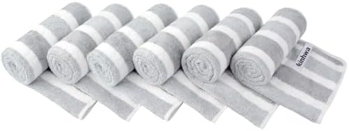 KinHwa Gray Hand Towels for Bathroom, Microfiber, Gray Stripe, 6 Pack