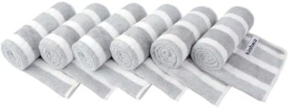 KinHwa Gray Hand Towels for Bathroom, Microfiber, Gray Stripe, 6 Pack