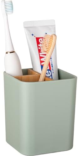 Bamboo Toothbrush Holder for Bathrooms Toothpaste Organizer - Green