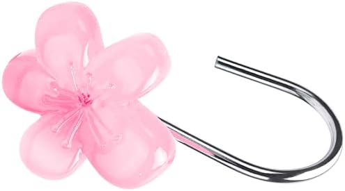 Flower Decorative Shower Curtain Hooks, Glow in The Dark, Set of 12, Pink