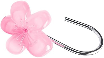 Flower Decorative Shower Curtain Hooks, Glow in The Dark, Set of 12, Pink