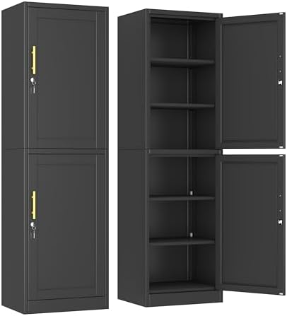 Ckzbx Metal Locker Tall Narrow Storage Cabinet, 67" H Locking Tool File Cabinets Snack Locker Organizer for School Classroom,Bedroom,Gym Home Office,Entryway and Hallway (20" W 2Door Black)