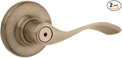 Kwikset Balboa Interior Privacy Door Handle with Lock, Door Lever for Bathroom and Bedroom, Antique Brass Reversible Keyless Turn Lock, with Microban Protection