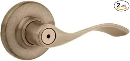 Kwikset Balboa Interior Privacy Door Handle with Lock, Door Lever for Bathroom and Bedroom, Antique Brass Reversible Keyless Turn Lock, with Microban Protection