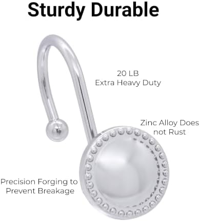 Shower Curtain Hooks,Rust-Resistant Decorative Rings,12-Pack,Chrome