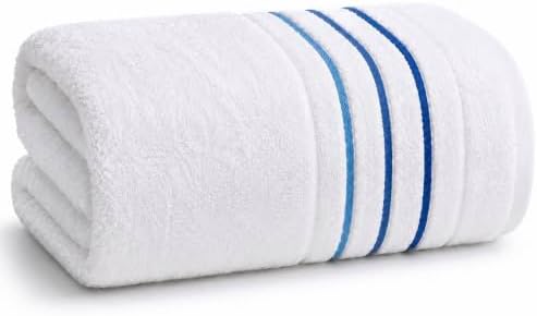 Bath Sheet Towel for Bathroom – Luxury 1-Piece Cotton Towels (70''x35''), Soft Absorbent & Quick Dry, 600 GSM Bath Towels for Bathroom, Hotel Spa Quality (White/Blue Azure, 1-Bath Sheet)
