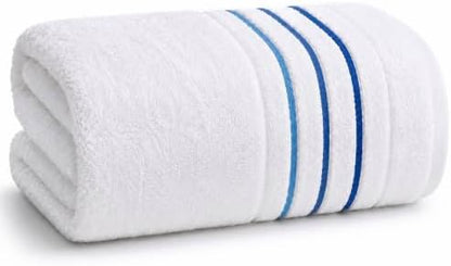 Bath Sheet Towel for Bathroom – Luxury 1-Piece Cotton Towels (70''x35''), Soft Absorbent & Quick Dry, 600 GSM Bath Towels for Bathroom, Hotel Spa Quality (White/Blue Azure, 1-Bath Sheet)