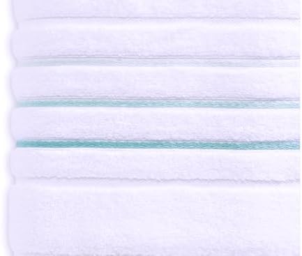 Bath Towels Set for Bathroom – Luxury 6-Piece Cotton Towels, Soft Absorbent & Quick Dry, 600 GSM Bath Towels for Bathroom, Hotel Spa Quality (White/Aqua Green, 6- Bath Towel Set)