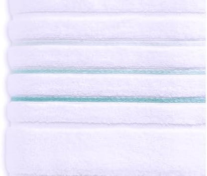 Bath Towels Set for Bathroom – Luxury 6-Piece Cotton Towels, Soft Absorbent & Quick Dry, 600 GSM Bath Towels for Bathroom, Hotel Spa Quality (White/Aqua Green, 6- Bath Towel Set)