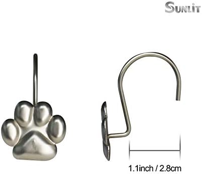 Sunlit Fashion Design Cute Paw Print Polished Shower Curtain Hooks for Dog Cat and Bear, Rust Proof Oil Rubbed Metal Shower Curtain Rings-12 Pack