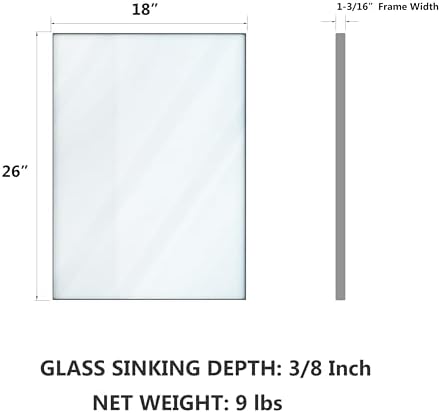 VocalStar Silver Bathroom Mirror, 18 x 26 Inch Square Corner Rectangle Nickel Metal Framed Bathroom Vanity Mirrors for Wall Modern, 1/4-inch Shatterproof Glass | Ultra-Flush Hanging