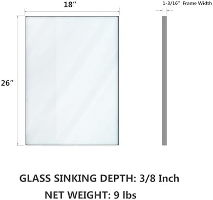 VocalStar Silver Bathroom Mirror, 18 x 26 Inch Square Corner Rectangle Nickel Metal Framed Bathroom Vanity Mirrors for Wall Modern, 1/4-inch Shatterproof Glass | Ultra-Flush Hanging