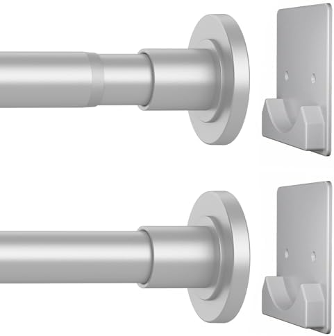 CorkLatta Matte Silver Shower Curtain Rod,1 Inch Diameter Stainless Steel Adjustable Spring Tension Rods 32 to 80",with Holders,Anti-Slip,Curtain Rods No Drilling(1 Pack)