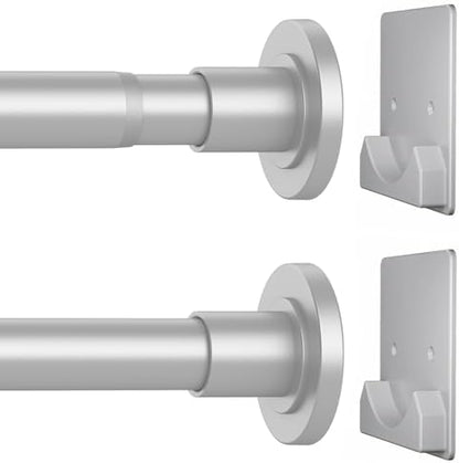 CorkLatta Matte Silver Shower Curtain Rod,1 Inch Diameter Stainless Steel Adjustable Spring Tension Rods 32 to 68",with Holders,Anti-Slip,Curtain Rods No Drilling(1 Pack)