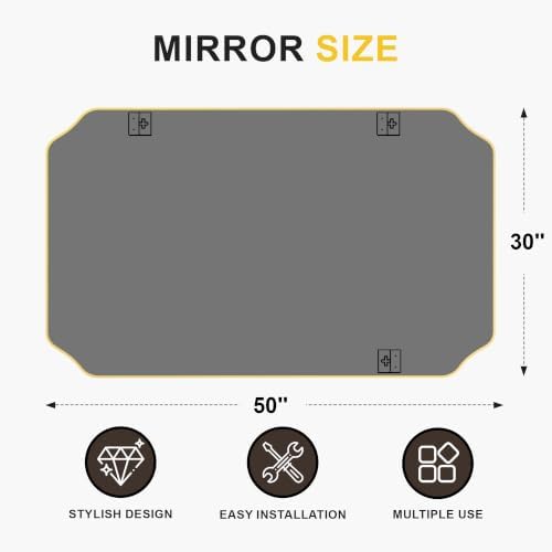 Vanity Bathroom Mirror for Over Sink, 50"x30", Gold Metal Framed