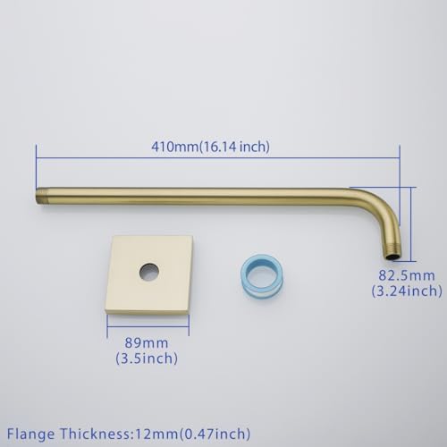16 Inch Shower Head Extension Arm Wall Mounted Rainfall Extend Pipe Tube Stainless Steel Bathroom Accessories Brushed Gold,SW-91018-16BG-SQ.
