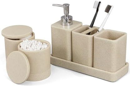 YMXYJM Bathroom Accessories Set, 6 Piece Soap Dispenser Set - Sand Beige