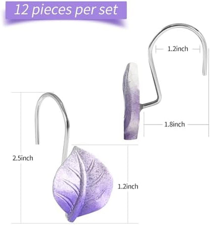 Purple Plant Leaf Shower Curtain Hooks,Eucalyptus Bathroom Decor,12PCS
