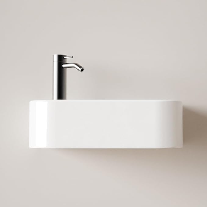 14"x10" Small Bathroom Sink Wall Mount Bathroom Sink Rectangle Ceramic Wash Basin floating Mini Vessel Sink for Bathrooms, Left Hand
