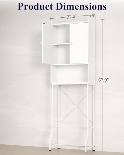 Kitsure 67.9"H Over Toilet Storage Cabinet, Magnetic Door, Adjustable Shelf