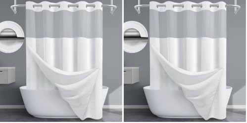 EUTXL Extra Thick 256GSM Waffle Weave Shower Curtain with Snap-in Liner, Heavy Duty Hotel Style Bath Curtain Set, Luxury Weighted Fabric, 71 x 74, White (Pack of 2)