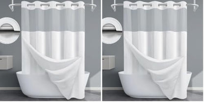 EUTXL Extra Thick 256GSM Waffle Weave Shower Curtain with Snap-in Liner, Heavy Duty Hotel Style Bath Curtain Set, Luxury Weighted Fabric, 71 x 74, White (Pack of 2)