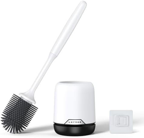 Lefree Silicone Toilet Brush and Holder Set with Ventilated Holder, Floor Standing & Wall Mounted Toilet Scrubber