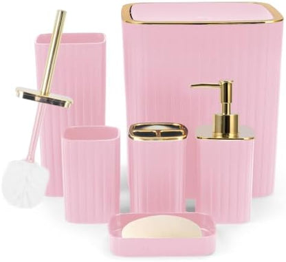 6PCS Bathroom Accessories Set, Pink Bathroom Set for Boho Decor
