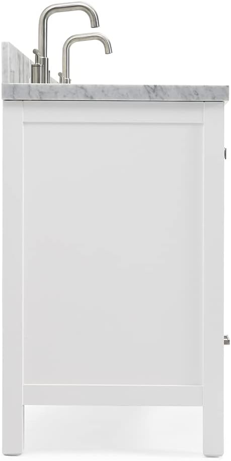 ARIEL Cambridge 60-inch Bathroom Vanity with Sink,Solid Wood, 1.5-inch Italian Carrara Marble Countertop, Double Rectangular Porcelain Sink, 4 Soft Closing Doors, 6 Dovetail Drawers, White