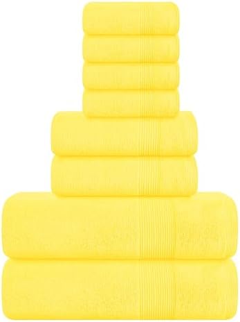 Belizzi Home 8 Piece Towel Set 100% Ring Spun Cotton, 2 Bath Towels 27x54, 2 Hand Towels 16x28 and 4 Washcloths 13x13 - Ultra Soft Highly Absorbent Machine Washable Hotel Spa Quality - Lime Yellow