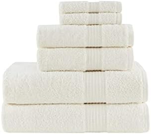 Madison Park Organic 100% Cotton Bathroom Towel Set, Hotel & Spa Quality Highly Absorbent, Quick Dry, Include for Shower, Handwash & Facial Washcloth, Multi-Sizes, Ivory (Pack of 2)
