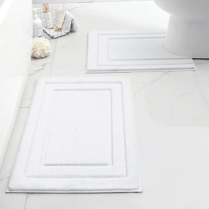 HOMEIDEAS Bathroom Rugs Sets 2 Piece, Super Soft and Absorbent Non Slip Microfiber U-Shaped Toilet Bath Mat Set (20"x32"+U20 x24, White)