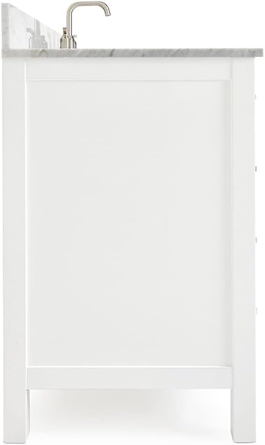 ARIEL Cambridge 60-inch Bathroom Vanity with Sink,Solid Wood, 0.75-inch Italian Carrara Marble Countertop, Single Rectangular Porcelain Sink, 2 Soft Closing Doors, 9 Dovetail Drawers, White