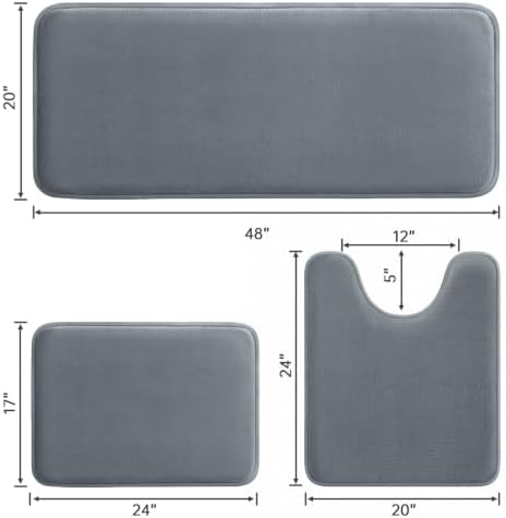 HUXMEYSON 3-Piece Memory Foam Bathroom Rug Set, Grey