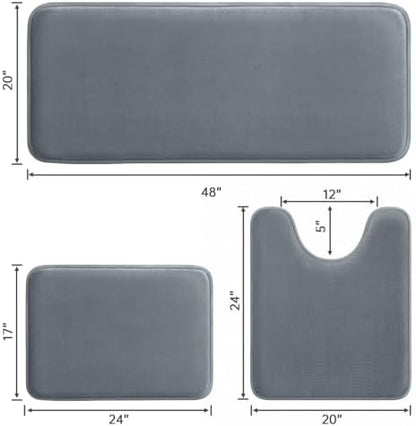 HUXMEYSON 3-Piece Memory Foam Bathroom Rug Set, Grey