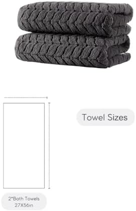 BAGNO MILANO Turkish Cotton Bath Towels, Hand Towels - Soft Plush Jacquard Collection Luxury Towels Set (Charcoal, Bath Towel Set of 2)