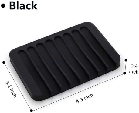 Self Draining Soap Dishes, 3 Pcs Silicone Waterfall Drainer Soap Holder for Bathroom, Extend Soap Life Keep Dry Clean & Easy Cleaning (Black)