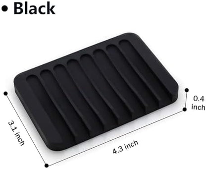 Self Draining Soap Dishes, 3 Pcs Silicone Waterfall Drainer Soap Holder for Bathroom, Extend Soap Life Keep Dry Clean & Easy Cleaning (Black)