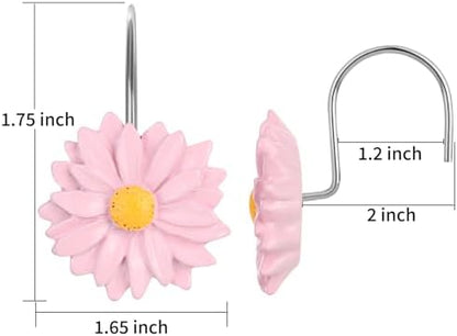 Daisy Flower Shower Curtain Hooks, 12PCS Stainless Steel Anti Rust Sunflower Shower Curtain Hooks Floral Decorative Curtain Hanger Hooks for Living Room Bathroom Decor (Mixed Color)