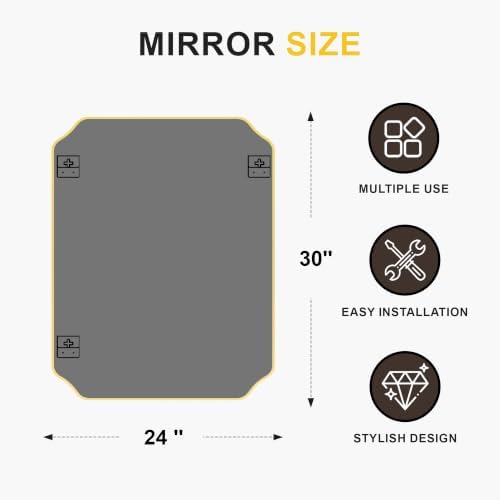 Gold Vanity Bathroom Mirror, 24" x 30" Scalloped Mirror for Wall