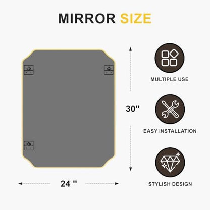 Gold Vanity Bathroom Mirror, 24" x 30" Scalloped Mirror for Wall