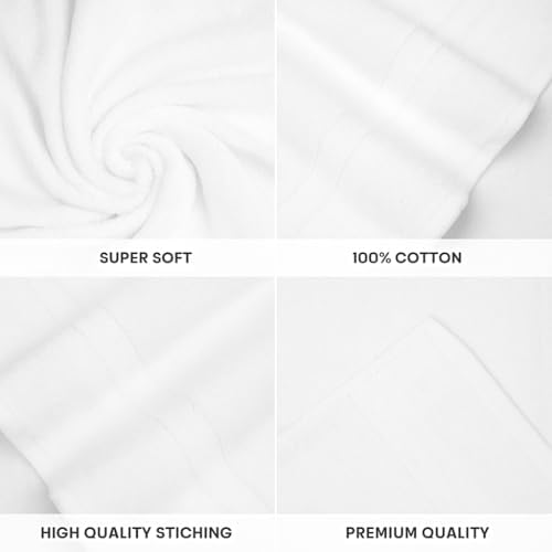 Bath Towels Bulk Set of 12 – 24" x 48" – 100% Cotton Terry, Soft, Quick-Dry & Highly Absorbent – White Towels for Bathroom, Spa, Gym, Hotel, Pool & Everyday Use
