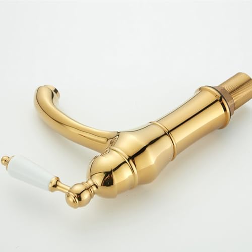 Vintage Brass Bathroom Faucet, Single Handle Mixer Tap, 1 Hole Hot & Cold Water, High-Arc Design, Luxurious Gold Finish, Ideal for Sink & Kitchen.