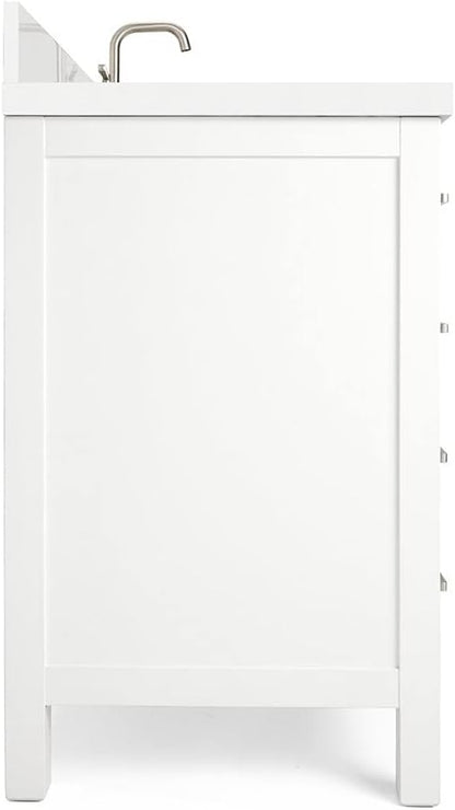ARIEL Cambridge 36-inch Bathroom Vanity with Sink,Solid Wood, 1.5-inch Pure White Quartz Countertop & Backsplash, Single Rectangular Porcelain Sink, 2 Soft Closing Doors, 5 Dovetail Drawers, White