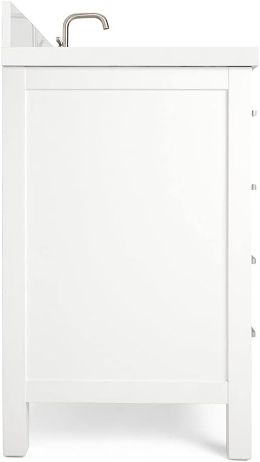 ARIEL Cambridge 36-inch Bathroom Vanity with Sink,Solid Wood, 1.5-inch Pure White Quartz Countertop & Backsplash, Single Rectangular Porcelain Sink, 2 Soft Closing Doors, 5 Dovetail Drawers, White