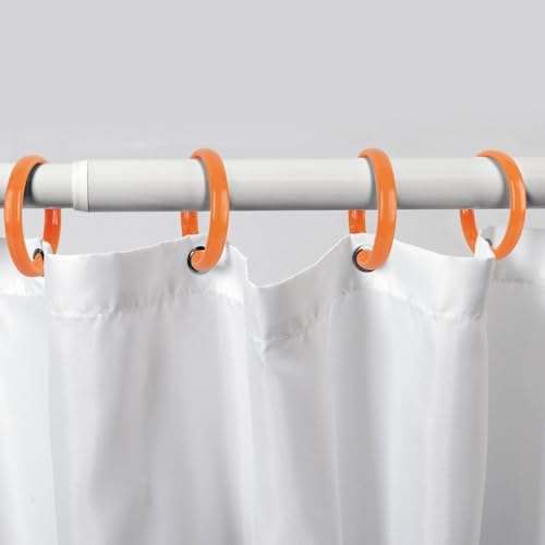 Orange Shower Curtain Hooks - 12 Pcs Circular Plastic Shower Curtain Rings for Bathroom - O Shaped Orange Shower Hooks Rings for Shower Curtain Rod