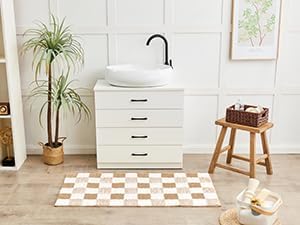 CozeCube Beige Checkered Bath Mat 24"x16" Non Slip Washable Rug