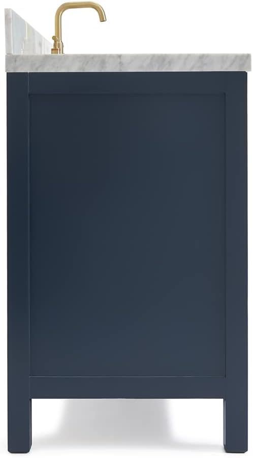 ARIEL Cambridge 42-inch Bathroom Vanity with Sink,Solid Wood, 1.5-inch Italian Carrara Marble Countertop, Single Rectangular Porcelain Sink, 2 Soft Closing Doors, 9 Dovetail Drawers, Midnight Blue