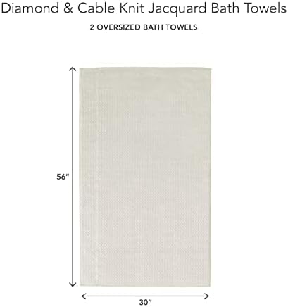 Texere 100% Organic Cotton Jacquard 650 GSM Premium Bath Towel Sets - Extra Absorbent Quick Dry and Plush (Cable, Birch, 2 Bath Towels)
